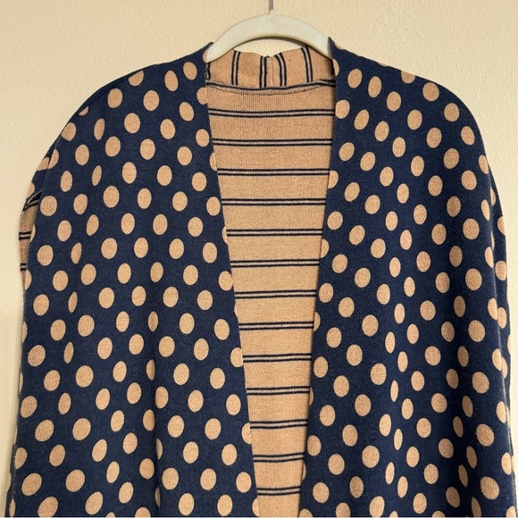 CHICOS Reversible Cardigan Size 3 XL 16 Polka Dot Striped Tan Navy - Picture 7 of 16